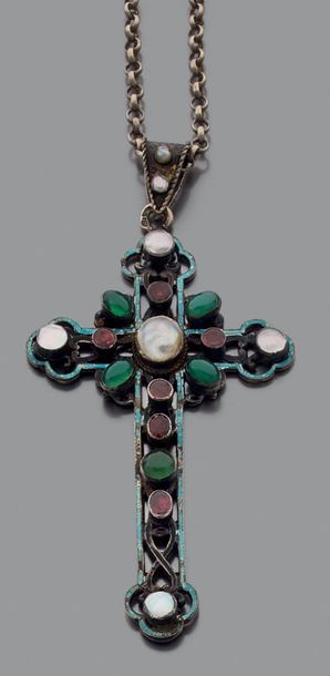 Croix pendentif en argent (925) soulignée...