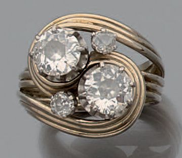 Bague Toi et Moi filetée en or gris 18K (750)...