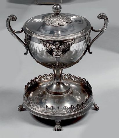 Sucrier couvert en argent, l'intérieur en...