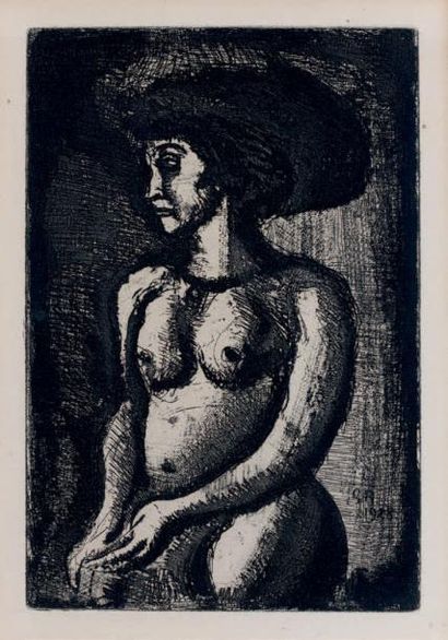 Georges ROUAULT (1871-1958)
FEMME AU CHAPEAU.
Gravure...