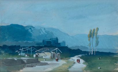 Eugène CICERI (1813-1890)
PAYSAGE ANIME.
Gouache,...