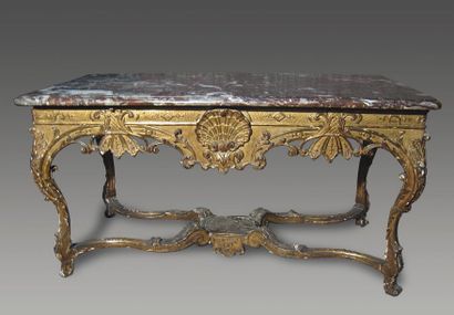 Importante table console en bois doré, la...