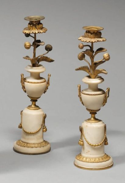 Paire de flambeaux sur des vases en forme...