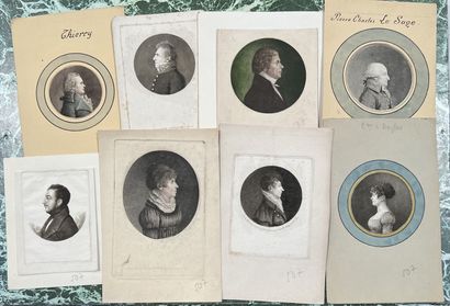 Ensemble de huit physionotraces de personnages...