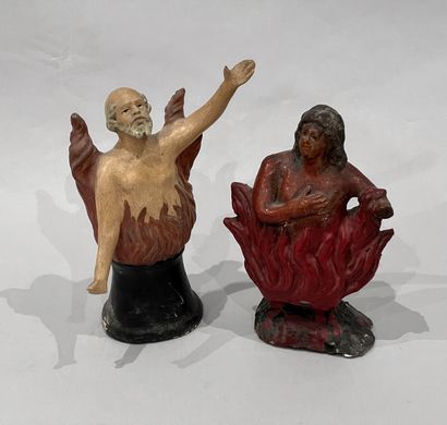 Deux statuettes en terre cuite peinte polychrome...
