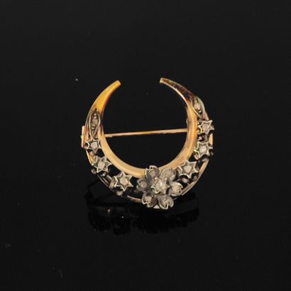 Broche croissant de lune en or jaune 18K...
