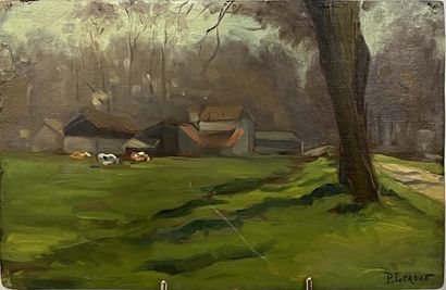 P. LEROUX (XXe siècle) : FERME DANS UN PAYSAGE....