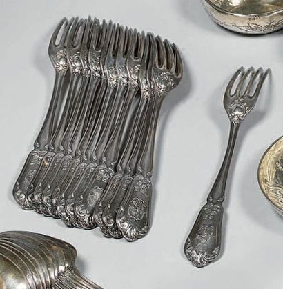 Partie de service de couverts en argent (950/1000e),...
