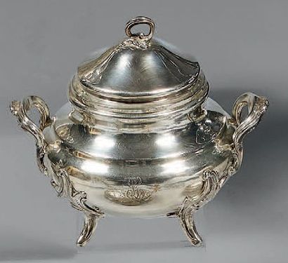 Verseuse et sucrier en argent (950/1000e),...