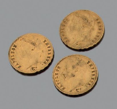 France
Trois pièces de Vingt Francs en or...