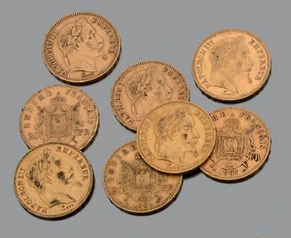 France
Huit pièces de Vingt Francs en or...