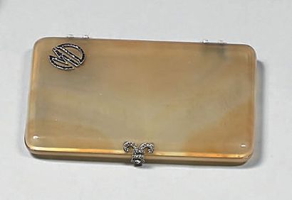 Etui rectangulaire en agate brune, les charnières...