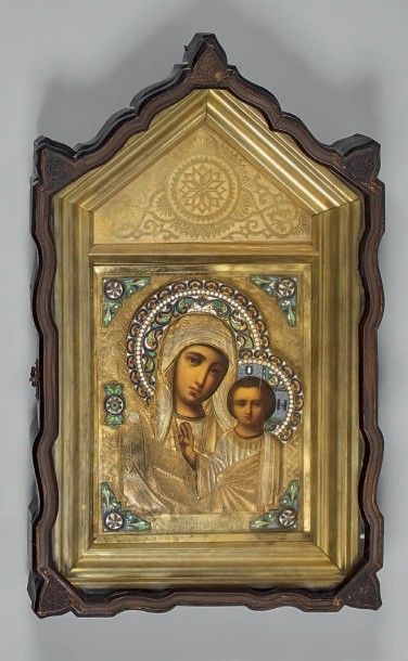 Mère de Dieu de Kazan.
Huile sur bois, oklad...