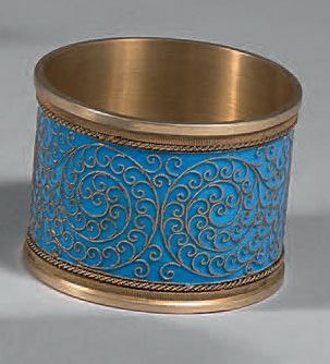 Rond de serviette en argent, émaillé bleu...