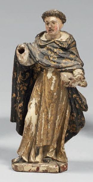 Saint personnage en bois doré et polychromie,...