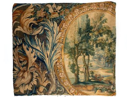 Fragment d'un grand tapis d'Aubusson au point...