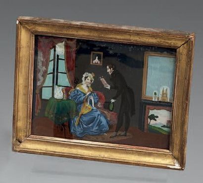 Gravure en fixé sous verre représentant une...