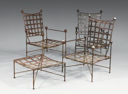 Ensemble de jardin en fer et lames tressées....