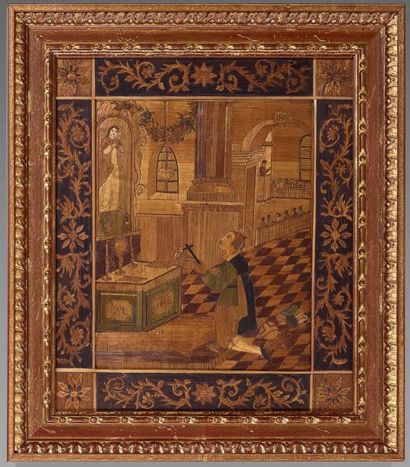 Tableau en marqueterie de paille représentant...