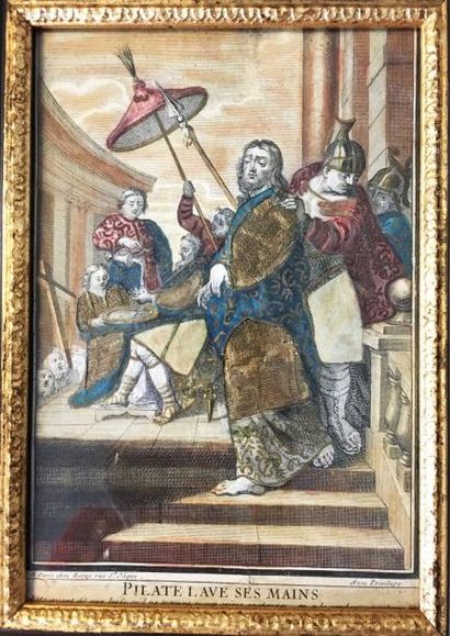 Gravure habillée, découpée et rehaussée de...