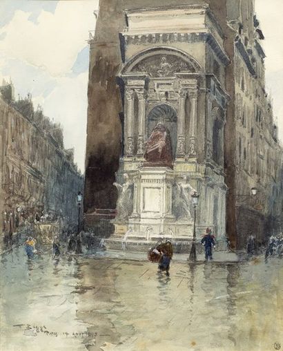 FRANK-BOGGS (1855-1926)
LA FONTAINE MOLIERE.
Aquarelle,...