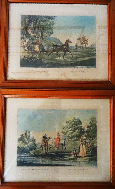Ensemble de trois gravures en couleur:
-...