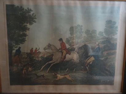 Grande gravure en couleur: LA CHASSE AU RENARD.
D'après...