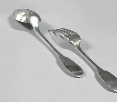 Cuiller et fourchette à ragoût en argent,...