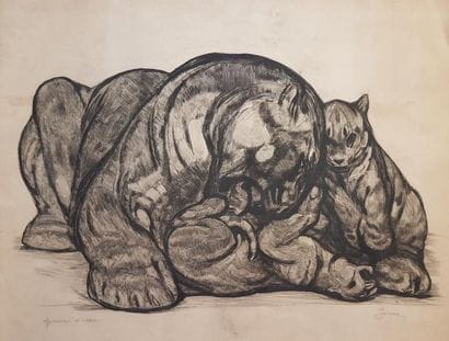 Paul JOUVE (1878-1973)
PANTHÈRE ET SES PETITS.
Lithographie...