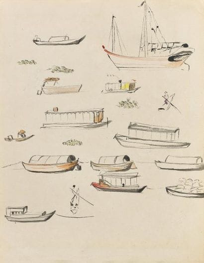 JEAN SCHLUMBERGER
BATEAUX À BANGKOK, 1954.
Aquarelle...