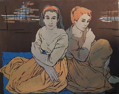 BAUMGARTEN
- Deux femmes assises.
Gouache,...