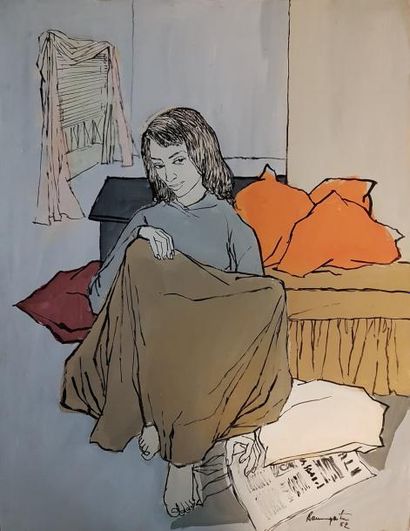 BAUMGARTEN
- Deux femmes assises.
Gouache,...