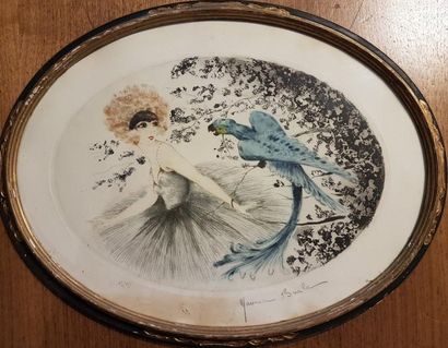 Maurice BARLE (1903-1961)
ÉLÉGANTE AU PERROQUET.
Lithographie...