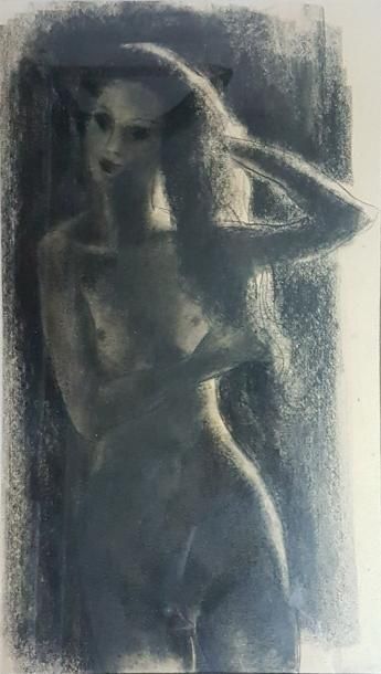 Leïla MENCHARI (née en 1928)
MODÈLE A CONTRE-JOUR.
Fusain...