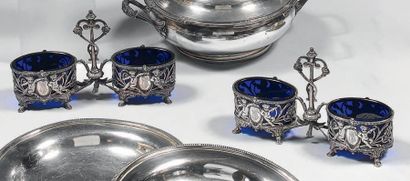 Paire de salières double en argent (950)...