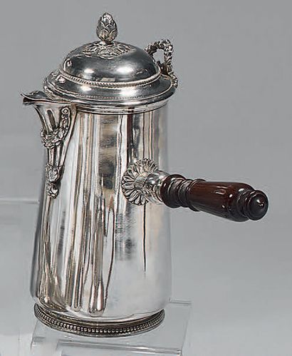 Chocolatière tronconique en argent (950),...