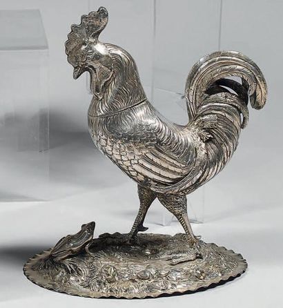 Coq en argent (800), la tête amovible, la...