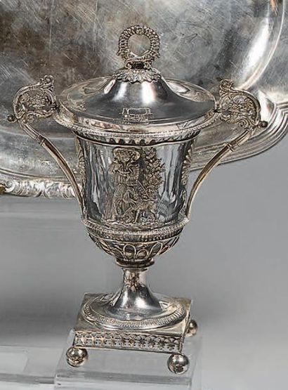 Sucrier en argent, l'intérieur en cristal...