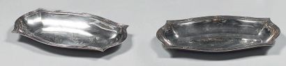 Paire de raviers ovales en argent (950),...