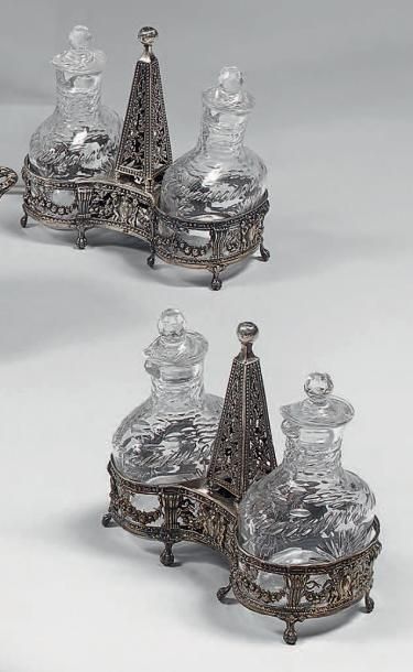Paire de salières double en argent (950)...