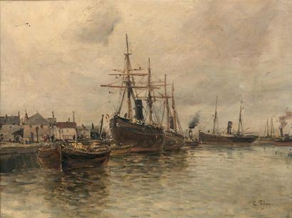 Charles PECRUS (1826-1907)

BATEAUX À QUAI.
Huile...