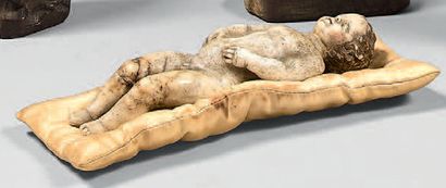 Enfant Jésus en albâtre sculpté, les bras...