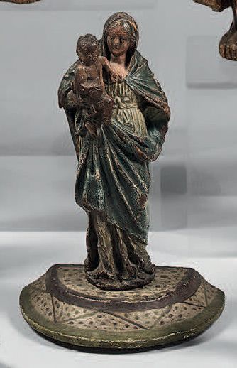 Vierge à l'Enfant décorée en polychromie...