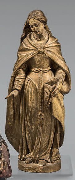 Statuette de Sainte en bois sculpté et doré,...