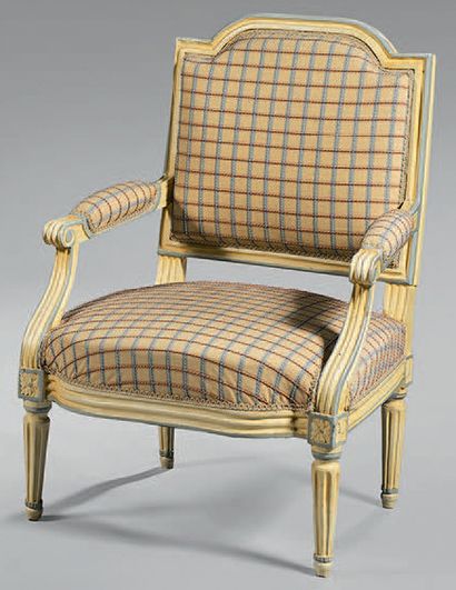 Fauteuil d'enfant en bois laqué jaune et...