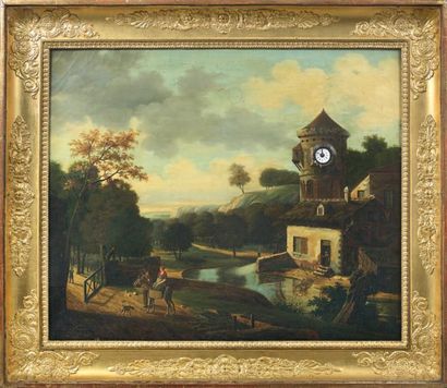 Tableau-horloge vers 1830-1850:
PAYSAGE ANIMÉ...