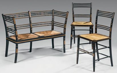 Mobilier de jardin d'hiver en bois laqué...