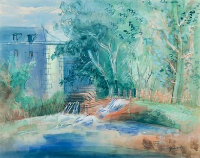 Jean DUFY (1888-1964)
PAYSAGE AU MOULIN.
Aquarelle...