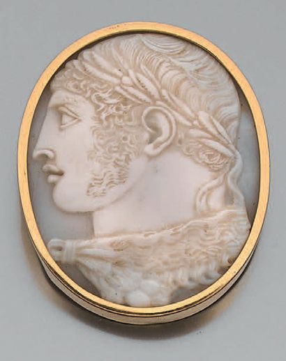 Broche ovale en or jaune 18K (750) ornée...