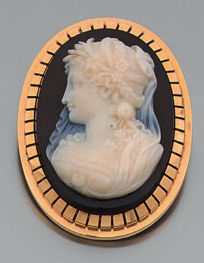 Broche pendentif ovale en or jaune 18K (750)...